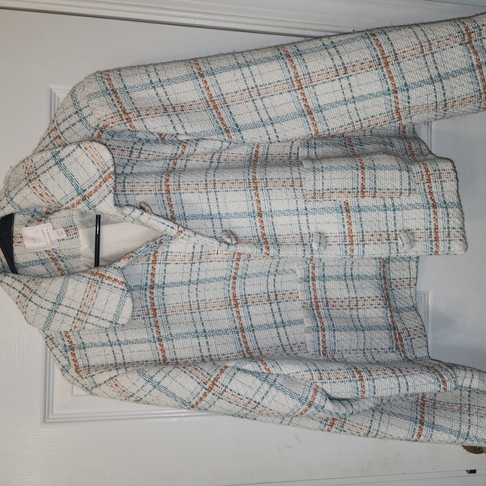 LC Lauren Conrad Plaid Blazer - Cream, Blue, Orange